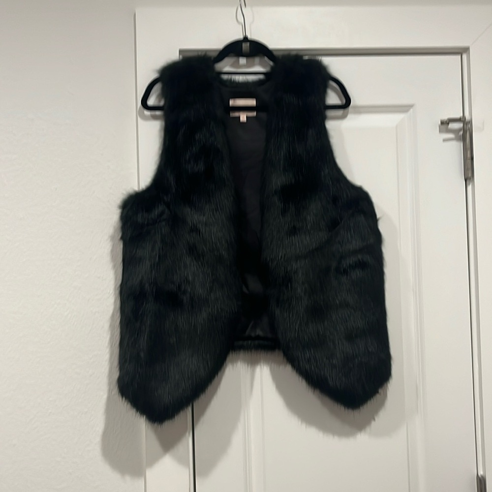 Skies are blue faux fur vest